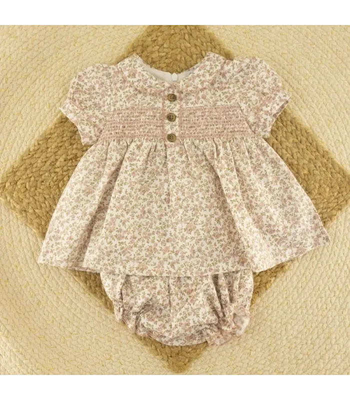 Jesusito de manga corta Bélgica con estampado floral en tonos rosa y beige
