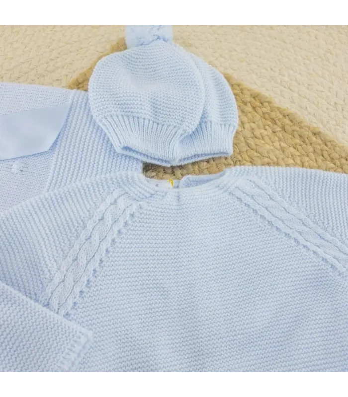 Conjunto Lana Punto de Arroz Celeste | Dulce de Fresa