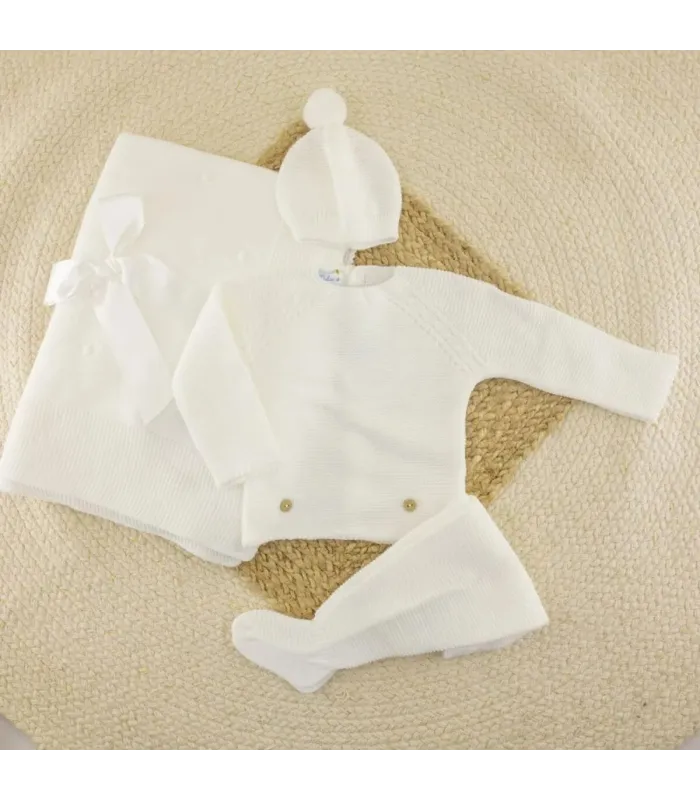 Conjunto Lana Punto de Arroz Blanco | Dulce de Fresa