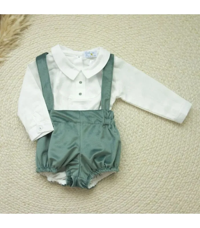 ▶️  Peto Verde Terciopelo Con Camisa al por mayor DF260040 | Top Baby