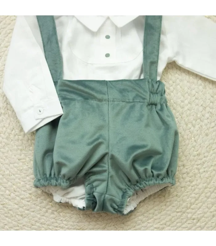 ▶️  Peto Verde Terciopelo Con Camisa al por mayor DF260040 | Top Baby