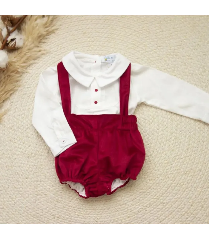 ▶️  Peto Rojo Terciopelo Con Camisa al por mayor DF260022 | Top Baby