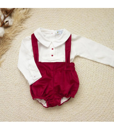 ▶️  Peto Rojo Terciopelo Con Camisa al por mayor DF260022 | Top Baby
