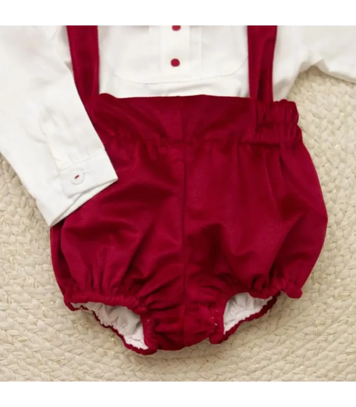 ▶️  Peto Rojo Terciopelo Con Camisa al por mayor DF260022 | Top Baby