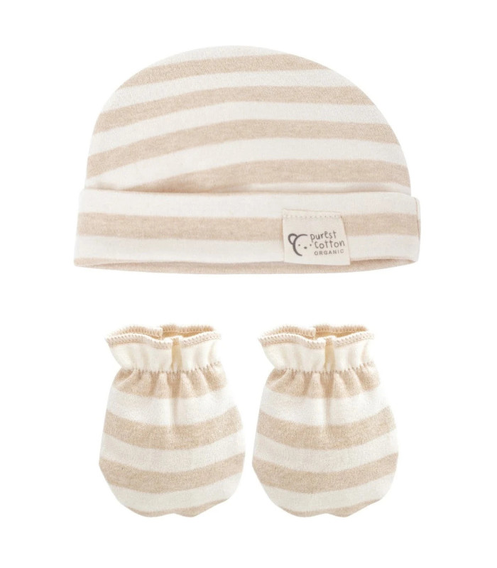 Pack Gorro y Manoplas Bebé Raya Ancha Calamaro Purest