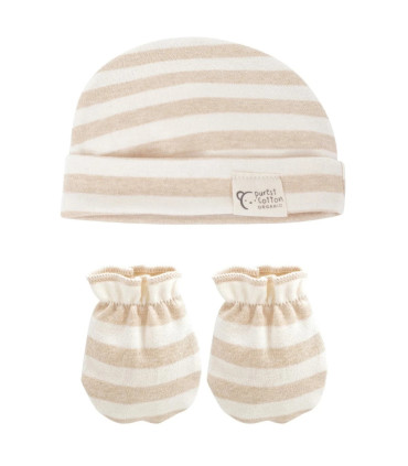 Pack Gorro y Manoplas Bebé Raya Ancha Calamaro Purest