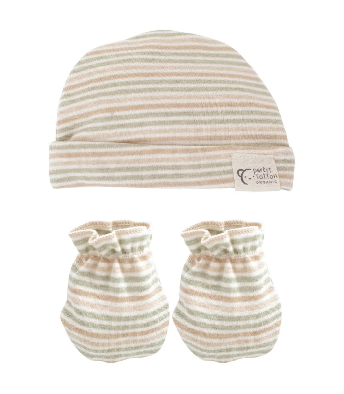 Pack Gorro y Manoplas Bebé Multi Raya Calamaro Purest