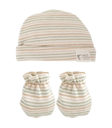 Pack Gorro y Manoplas Bebé Multi Raya Calamaro Purest