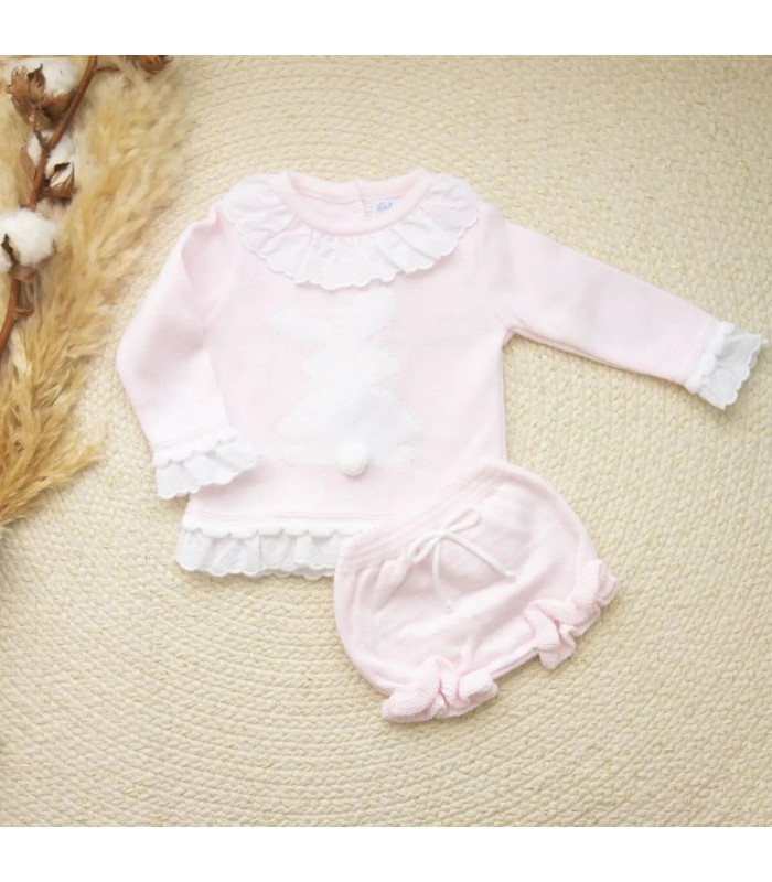 ▶️  Conjunto Jersey Y Braguita Conejito Con Pompon.