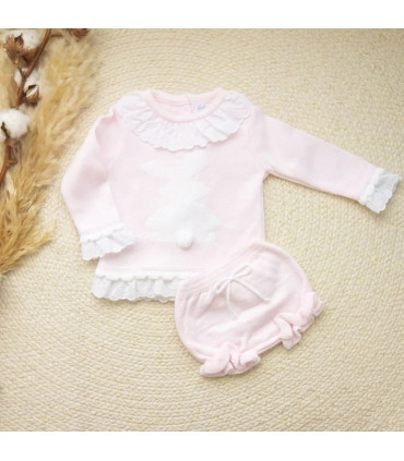 ▶️  Conjunto Jersey Y Braguita Conejito Con Pompon.