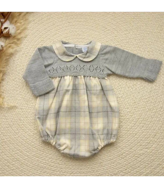 ▶️  Pelele Bebe Cuerpo Punto Gris Y Cuadros al por mayor DF23016 | Top Baby