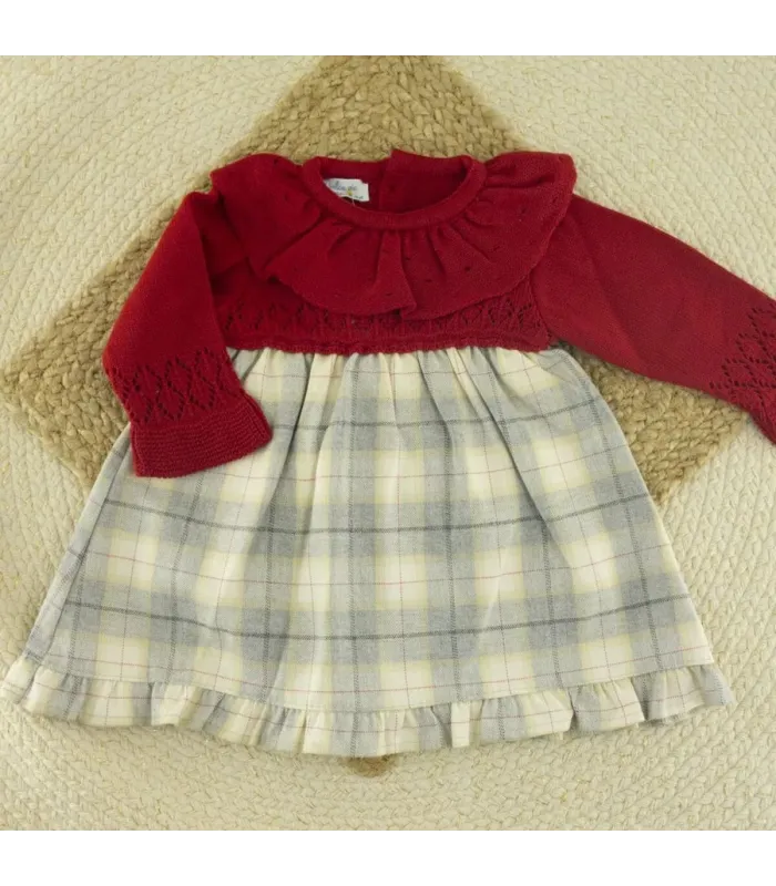 ▶️  Vestido Niña Cuerpo Granate Punto.
