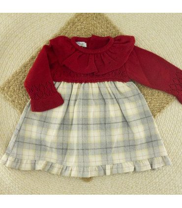 ▶️  Vestido Niña Cuerpo Granate Punto.