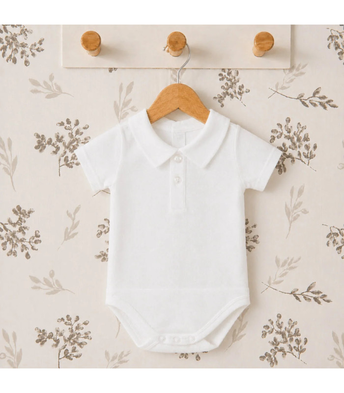 Body bebé blanco camisa cuello polo algodón