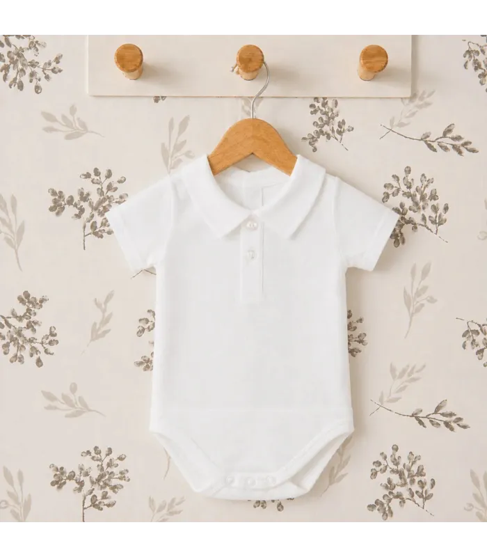 Body bebé blanco camisa cuello polo algodón