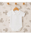 Body bebé blanco estilo camisa cuello polo Calamaro Delmer