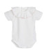 body bebé blanco cuello volante rosa empolvado algodón suave detalle verano dulce, foto catalogo.