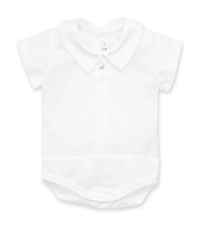 Body bebé blanco estilo camisa cuello polo Calamaro Delmer
