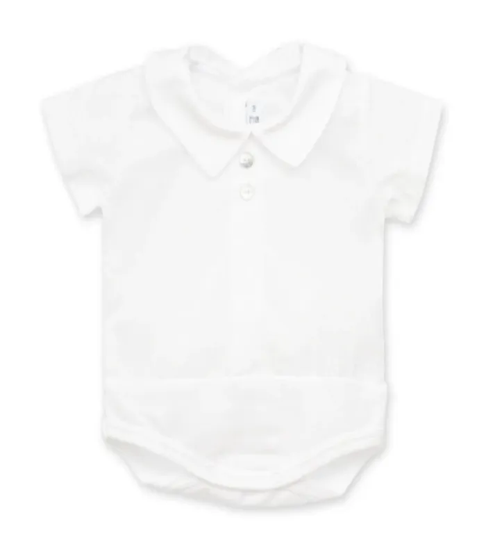 Body bebé blanco estilo camisa cuello polo Calamaro Delmer