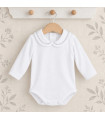Body bebé blanco cuello bordado gris Calamaro Bel