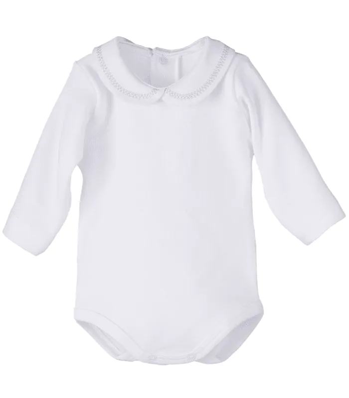 Body bebé blanco cuello bordado celeste Calamaro Bel