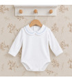 Body bebé blanco cuello bordado celeste Calamaro Bel