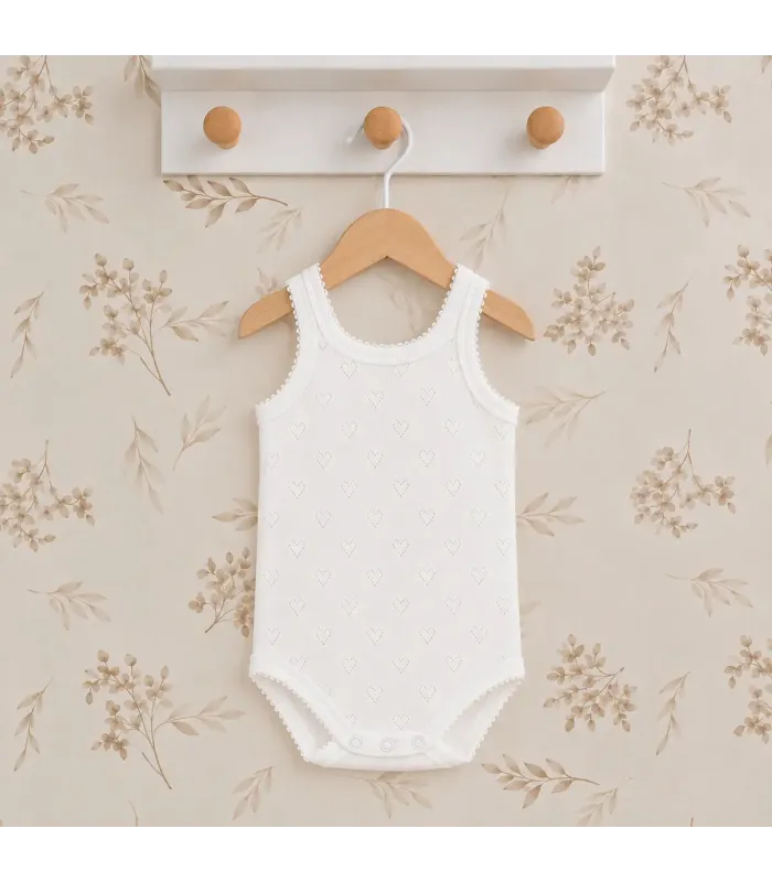 body bebé blanco tirantes calado corazones algodón verano transpirable