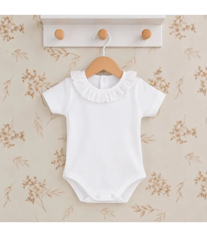 Body bebé blanco cuello puntilla manga corta Calamaro