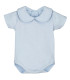 body bebé azul empolvado cuello bebé redondo algodón elástico detalle verano, foto catalogo.
