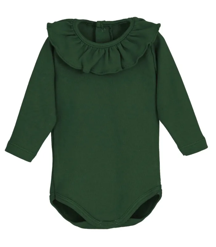 body bebé verde volante manga larga algodón elastano elegante cómodo, foto catalogo.