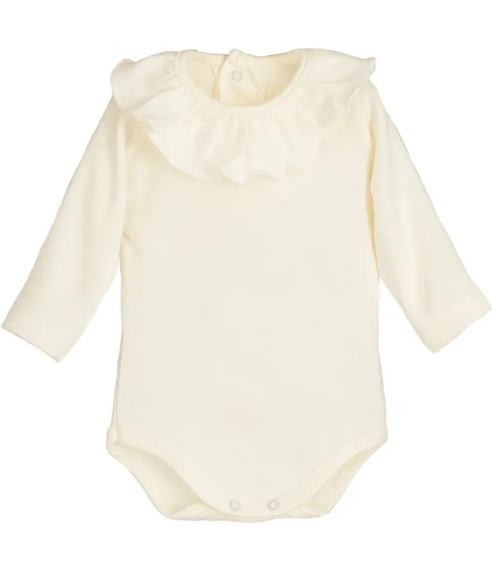 body bebé crudo volante manga larga algodón elastano elegante cómodo, foto catalogo.