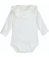 body bebé blanco volante manga larga algodón elastano elegante cómodo, foto catalogo.