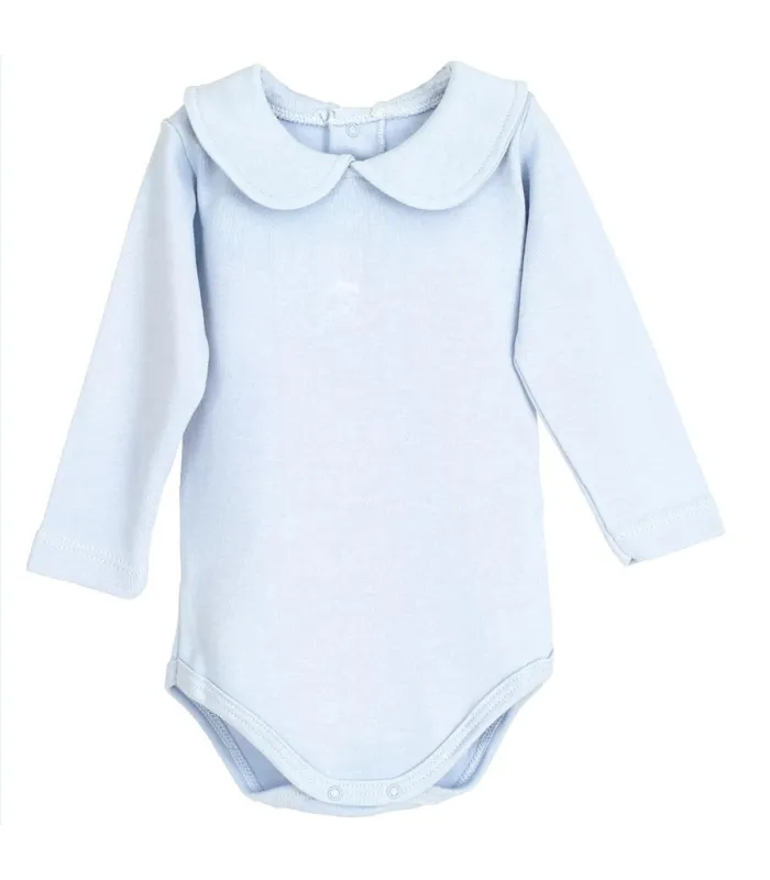 body bebé azul cuello clásico manga larga algodón elastano elegante cómodo,foto catalogo