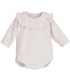 body bebé blanco volante ribete manga larga algodón elastano elegante cómodo, foto catalogo.