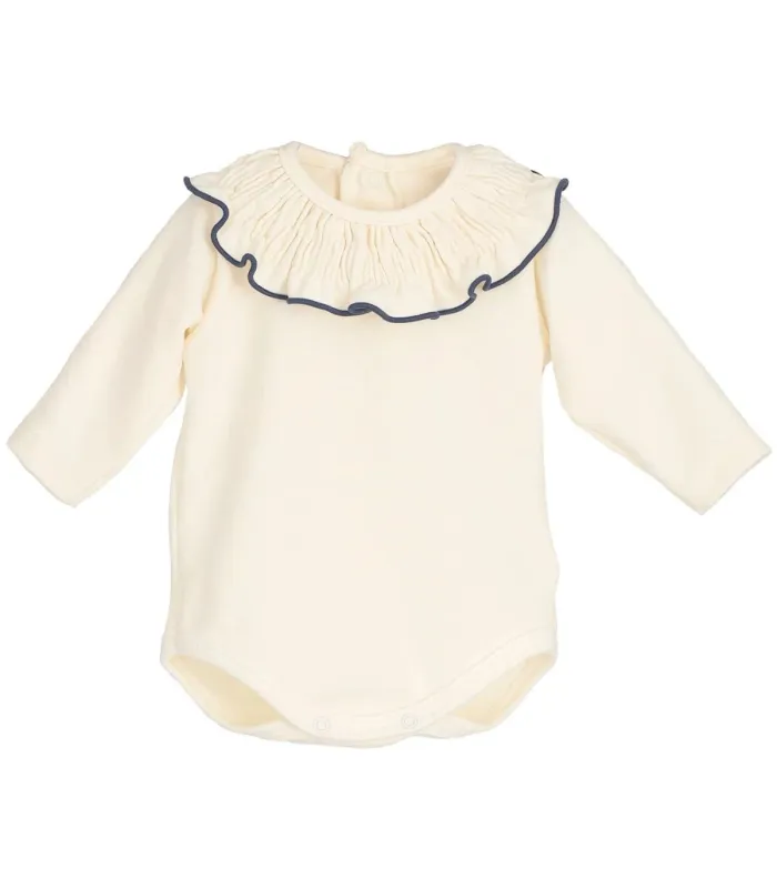body bebé azul volante ribete manga larga algodón elastano elegante cómodo, foto catalogo