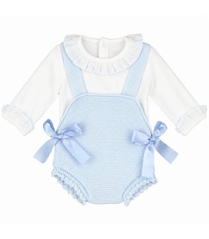 Conjunto ranita celeste de punto con body blanco de cuello bordado