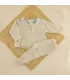 Conjunto polaina bebé beige Calamaro Mistral con jersey de punto, cuello estampado azul y beige y botones decorativos