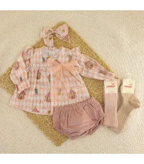 Jesusito bebé rosa Calamaro Mistral de algodón con estampado infantil y braguita a juego
