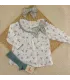 Vestido niña arena Calamaro Shamsin de algodón con estampado floral, cuello estampado y lazo de cuadros