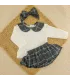 Conjunto pololo bebé niña mint Calamaro Zonda con blusa cruda, cuello de cuadros y pololo de cuadros