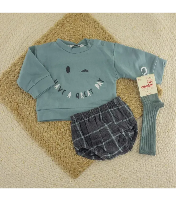 Conjunto pololo niño mint Calamaro Zonda con sudadera de algodón y pololo de cuadros
