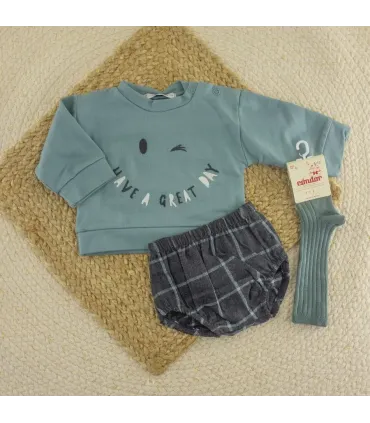 Conjunto pololo niño mint Calamaro Zonda con sudadera de algodón y pololo de cuadros