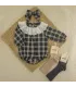 Pelele bebé gris 100% algodón estampado de cuadros cuello volante blanco