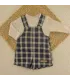 Conjunto peto bebé arena 100% algodón cuadros y camiseta manga larga