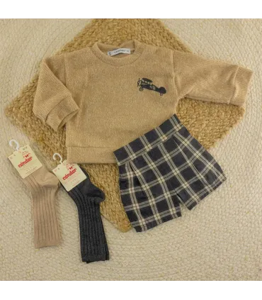 Conjunto pololo bebé arena jersey de punto y pololo cuadros tonos oscuros