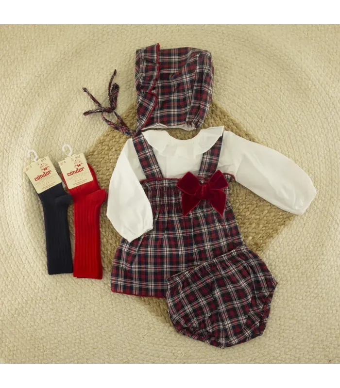 Jesusito bebé marino Navidad 100% algodón vestido de cuadros con lazo y pololo