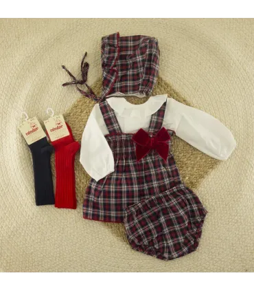 Jesusito bebé marino Navidad 100% algodón vestido de cuadros con lazo y pololo