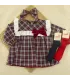 Vestido niña marino 100% algodón cuadros rojos con volante y lazo