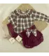 Conjunto pololo bebé niña granate Boreas 100% algodón cuadros y lazo