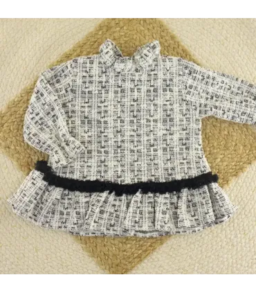 Vestido niña negro Alisio con estampado gris y detalles de pelo